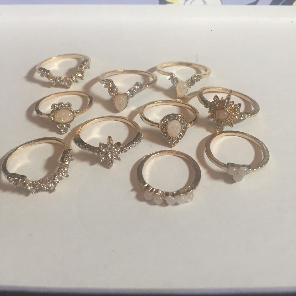 10 Piece Golden Starburst Midi Ring Set - Picture 4 of 7